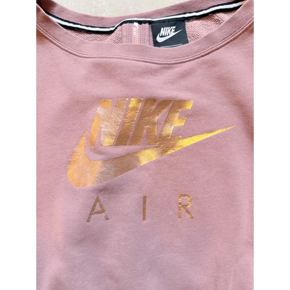 Nike Air Womens Cropped Sweatshirt Mauve Rose Gold‎ Logo Back Zip Medium